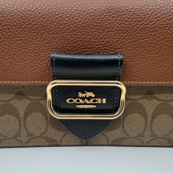 Coach Morgan Shoulder Bag Colorblock Signature Canvas Gold/Khaki Multi - Picture 2 of 6